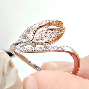 45-9-3 指輪Pt900 K18PG コンビリングダイヤモンド計0.22ct チューリッププラチナピンクゴールド【f194-ptpg】