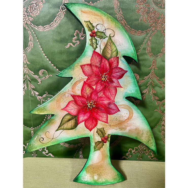 【ふるさと納税】一点限りトールペイントクリスマス作品 (レジン絵画)【緑／0019】｜クリスマス飾り 絵画 インテリア オリジナル作品 一点物 [0694]