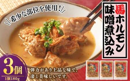 馬ホルモン 味噌煮込み 180g×3個 計540g ホルモン 味付き 馬 馬肉 みそ ミソ 個包装 おつまみ 簡単調理 冷凍 国産 熊本県
