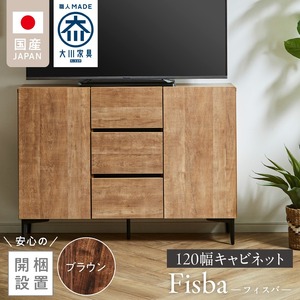 【開梱設置】キャビネット 【フィスバ 120 ドア引出】 ブラウン_開梱設置 キャビネット フィスバ 120 ドア引出 大川家具 ブラウン 収納 完成品 ソフトクローズ仕様 コード穴付き 可動棚 引出 フルスライドレール 木目調 お洒落 シンプル インテリア お取り寄せ 福岡県 久留米市 送料無料_Qd055-02