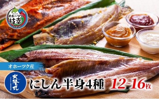 
                  北隆丸 にしん半身4種セット1.2kg（12～16枚）一夜干・塩麹漬・西京漬・チャンジャ漬［300g（3～4枚入）×各1P］【 オホーツク枝幸産 魚貝類 干物 魚貝類 漬魚 味噌漬け 加工食品 北海道 オホーツク 枝幸 】
                