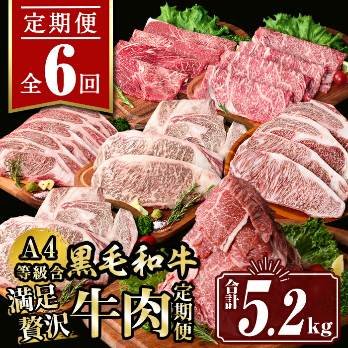 【ふるさと納税】【定期便6回】満足贅沢 牛肉定期便(合計5.2kg) 肉 牛肉 霜降り すきやき しゃぶしゃぶ 牛しゃぶ サーロイン リブロース ステーキ 冷凍 カタロース 肩ロース BBQ アウトドア【サンキョーミート株式会社】