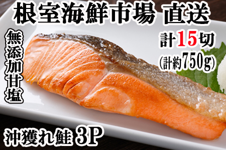 無添加甘塩天然沖獲れ鮭5切×3P(計15切、約750g) G-11037