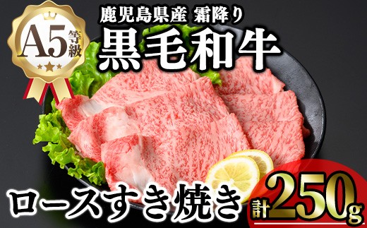 
                  鹿児島県産A5等級黒毛和牛霜降りロースすき焼き (計250g) 黒毛和牛 冷凍 ローススライス【KNOT】 A643-v01
                