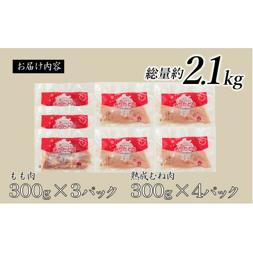 【計2.1kg 小分け】ありたどり もも肉 熟成むね肉 セット 計2.1kg (300g×7パック) 鶏肉 小分けが便利 むね肉 使える小分け 鶏肉 ムネ肉 時短の小分け 鶏肉 真空パック 保存ができ