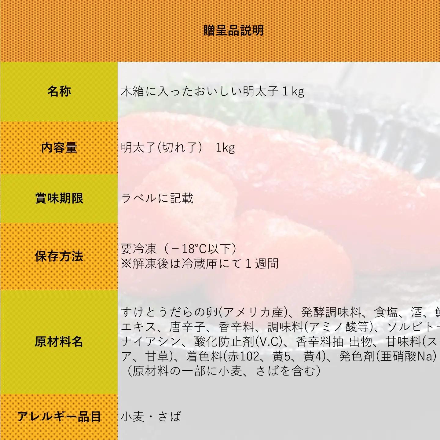 【FN】木箱に入ったおいしい明太子１kg ～古平町から直送～