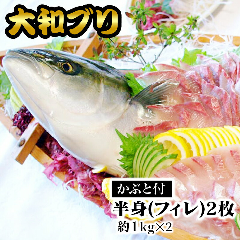【大和ブリ】　半身（フィレ）約1kg×2枚　かぶと付き　N072-YD0190