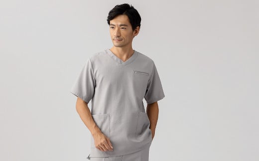 レピウスの白衣 【メンズ】スクラブ リンクル / ネーム刺繍付き (カラー：グレー、サイズ：L)