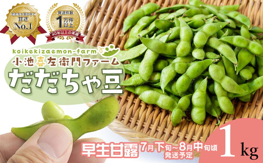 
【令和6年産 先行予約】だだちゃ豆(早生甘露)　1,000g（500g×2袋）小池喜左衛門ファーム　枝豆
