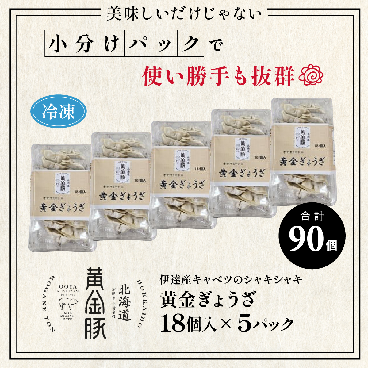 北海道 伊達 黄金豚 キャベツ の シャキシャキ 黄金 ぎょうざ 18個入×5パック（計90個） 餃子 小分け お肉 豚肉_イメージ5