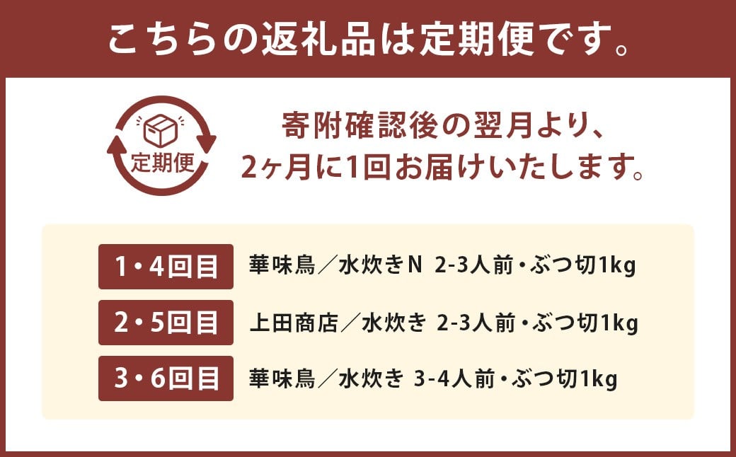 【隔月定期便（計6回発送）】博多名物 水炊き定期便
