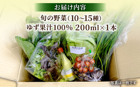 【数量限定】厳選！旬を味わう有機野菜詰め合わせ 2月（10～15種）＆農家さん自家製ゆず果汁 200ml×1本セット　大阪府高槻市/高槻あぐり[AOCS004] [AOCS004]