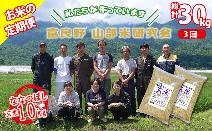 【令和6年度産】◆3ヵ月定期便◆ 富良野 山部米研究会【 ななつぼし 】玄米 5kg×2袋（10kg）お米 米 ご飯 ごはん 白米 定期 送料無料 北海道 富良野市 道産 直送 ふらの