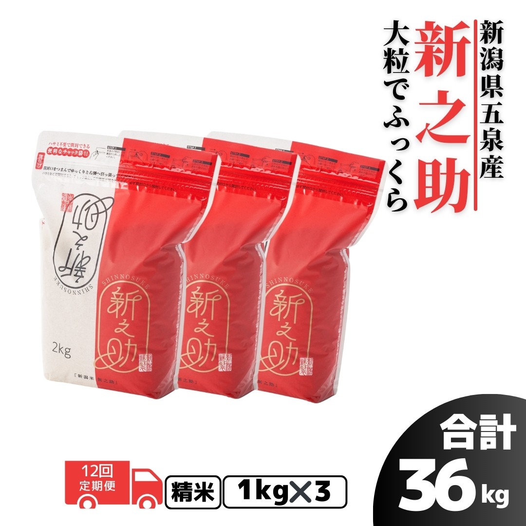 
                  【先行予約】【令和8年産】 〈12回定期便〉新之助 精米 3kg (1kg×3袋) 新潟県 五泉市 有限会社ファームみなみの郷
                