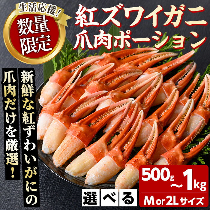 【ふるさと納税】見つけた人はラッキー！ 楽天限定 ＜サイズ・容量が選べる＞紅ズワイガニ 爪肉 ポーション (M～2Lサイズ・500g～1kg) 紅ずわいがに ずわいがに 蟹 ポーション バター焼き 天ぷら 冷凍 水産加工品 海鮮 ボイル 【sm-AG009】【さんれいフーズ】