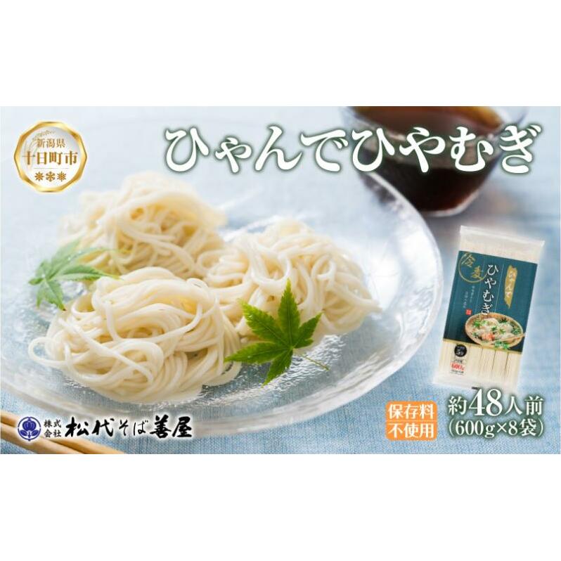 ひゃんで ひやむぎ 600g 8袋 約48人前 冷や麦 ヒヤムギ 冷麦  干しひやむぎ ファミリー 麺 乾めん 自家用 お中元 お歳暮 贈り物 お取り寄せ 備蓄 保存 便利 ギフト 越後 魚沼 松代そ