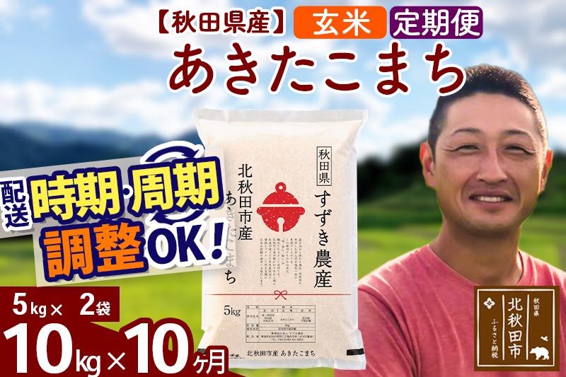 ※令和7年産※《定期便10ヶ月》秋田県産 あきたこまち 10kg【玄米】(5kg小分け袋) 2025年産 お届け時期選べる お届け周期調整可能 隔月に調整OK お米 すずき農産|szap-20610
