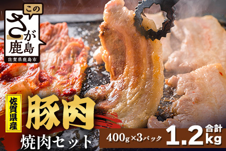 【配送月指定対応可】佐賀県産 豚肉 焼肉セット 400g×3（合計1.2kg）C-165 お肉 豚 肉 焼き肉 やきにく ロース バラ スライス