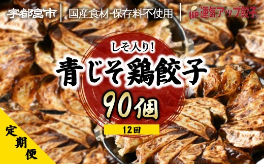 【定期便12回】宇都宮餃子 運気アップ餃子 香り鮮やか青じそ鶏餃子（90個×12回　合計1,080個）　【配送不可地域：離島】