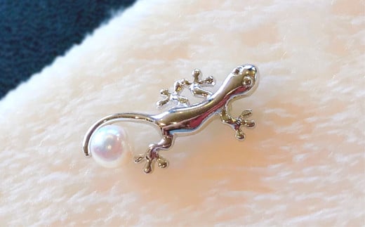 真珠 パール アクセサリー ブローチ 5mm あこや真珠 三重 伊勢志摩 志摩 ギフト プレゼント クリスマス 冠婚葬祭 結婚式 卒業式 1粒 一粒 爬虫類 / ヤモリ 「家守」 ピンブローチ