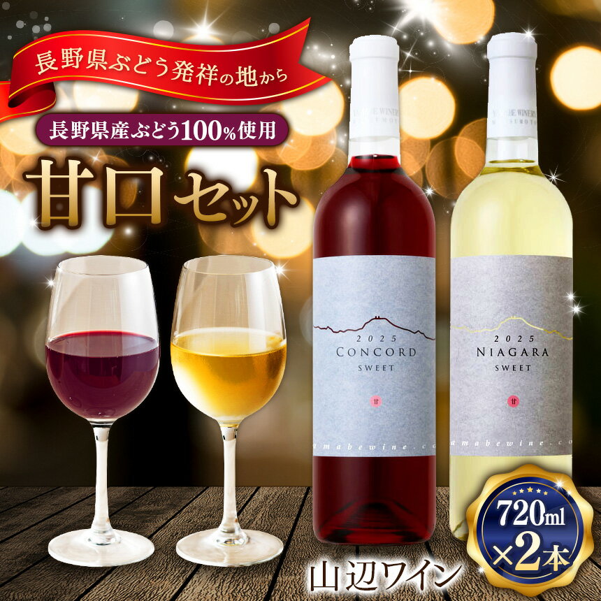 【ふるさと納税】【甘口セット】山辺ワインセット720ml×2本(コンコード×ナイヤガラ)｜ワイン 飲み比べ お酒 甘口 セット 信州 ナイヤガラ ぶどう 長野県 松本市 希少価値 わいん 酒 おさけ さけ