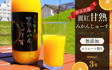 みかんジュース 麗紅 甘熟 みかんじゅーす 1L×3本 仲森農園【nkmr0007A】