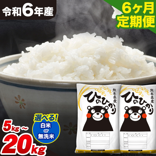 令和6年産【6ヶ月定期便】 選べる 白米 無洗米 ひのひかり 5kg 10kg 15kg 20kg《お申込み翌月から出荷開始》熊本県産 単一原料米 南阿蘇村 ひのひかり 送料無料 熊本県 米 コメ 国産