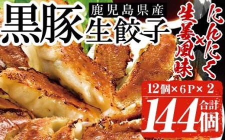 餃子2種食べ比べ合計144個（黒豚生餃子12個×6P、黒豚生餃子（生姜風味）12個×6P）鹿児島県産黒豚を使用した冷凍生餃子　焼餃子、水餃子にもおすすめ【A-1712H】