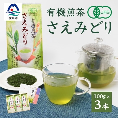 1番茶(新芽)のみを使用 有機煎茶【さえみどり】KAORU園 (100g×3本)  B3-60