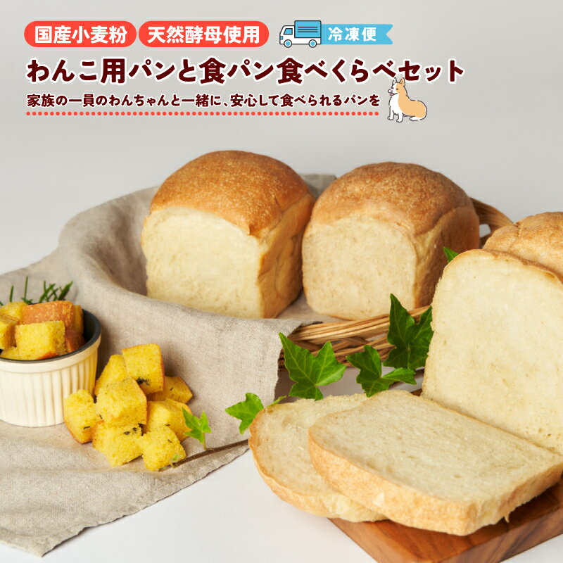 【ふるさと納税】【朝食に・おやつに】わんこ用パン(犬用かぼちゃパン1袋9カット×2パック)＋天然酵母食パン食べくらべセット　食パン 天然酵母 国産小麦 食べ比べ 犬用 かぼちゃ パン わんこ用 セット 滋賀県 湖南市