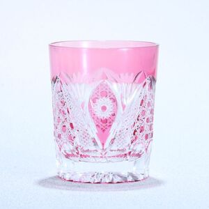 オールドファッション ロックグラス「綾切子」（カラー：金赤）