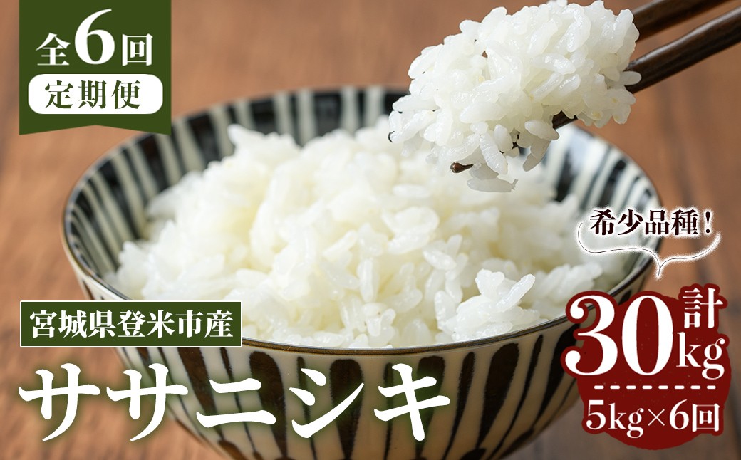 
                  ≪令和8年産≫【6回定期便】ササニシキ 計30kg (5kg×6回配送) 登米市産 お米 おこめ 米 コメ 白米 ご飯 ごはん おにぎり お弁当 6か月 頒布会【登米ライスサービス株式会社】tm460
                
