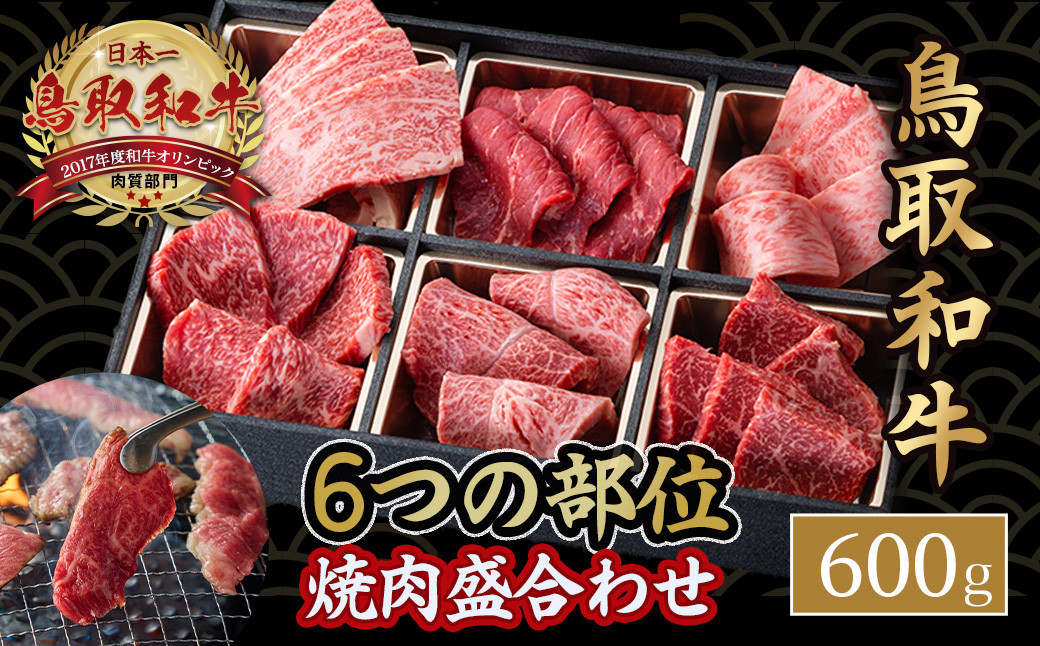 
                  鳥取和牛6つの部位の焼肉盛り合わせ（600g） 和牛 黒毛和牛 国産 精肉 ブランド牛 冷凍 焼き肉 肉 ロース モモ バラ 赤身 鳥取県 倉吉市 KR1248
                