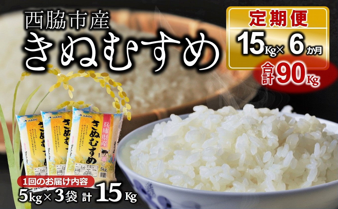 
            【ブランド米 きぬむすめ 定期便！６ヵ月連続お届け！】合計90kg（精米5kg×3袋6か月）(172.5-1)
          