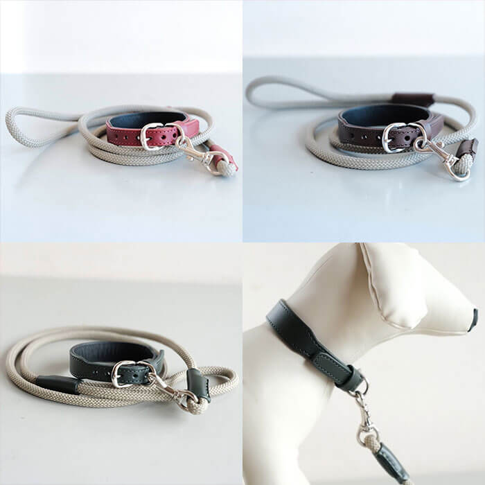 【ふるさと納税】牛革で作った小型犬用の首輪とリードのセット ＜21.5cm〜27.5cm＞ レッド ブラウン グリーン 選べるカラー 首輪 リード 牛革 本革 ペット用品 ペットグッズ 犬用品 お散歩グッズ 小型犬【トリノネストア】sh103-A・sh103-B・sh103-C