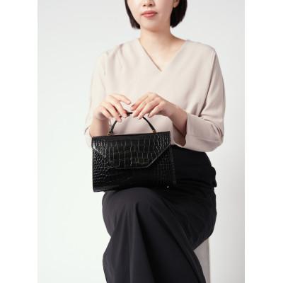 ふるさと納税 御代田町 【濱野皮革工藝のバッグ】プティ・フォルムクロコUNO(ブラック×ゴールド) |  | 03