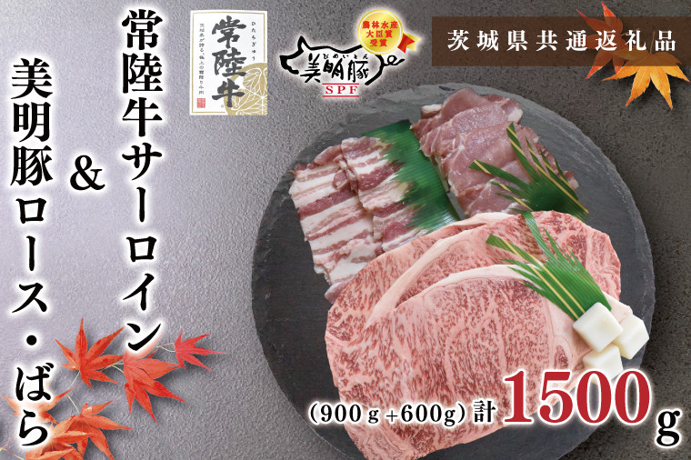 
                  KCK-36【茨城県共通返礼品・茨城県産】【常陸牛A5ランク・美明豚ステーキ焼肉セット】常陸牛サーロイン900ｇ（300ｇ×３枚）＋美明豚600ｇ（ロース300ｇ・ばら300ｇ）
                