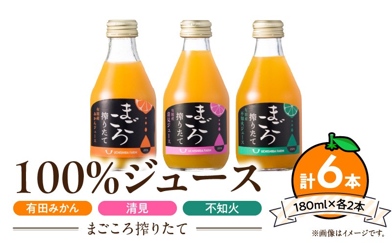 
            ZE6438_【まごころ搾りたて】100%ジュース《みかん・清見・不知火》180ml 各2本　計6本
          
