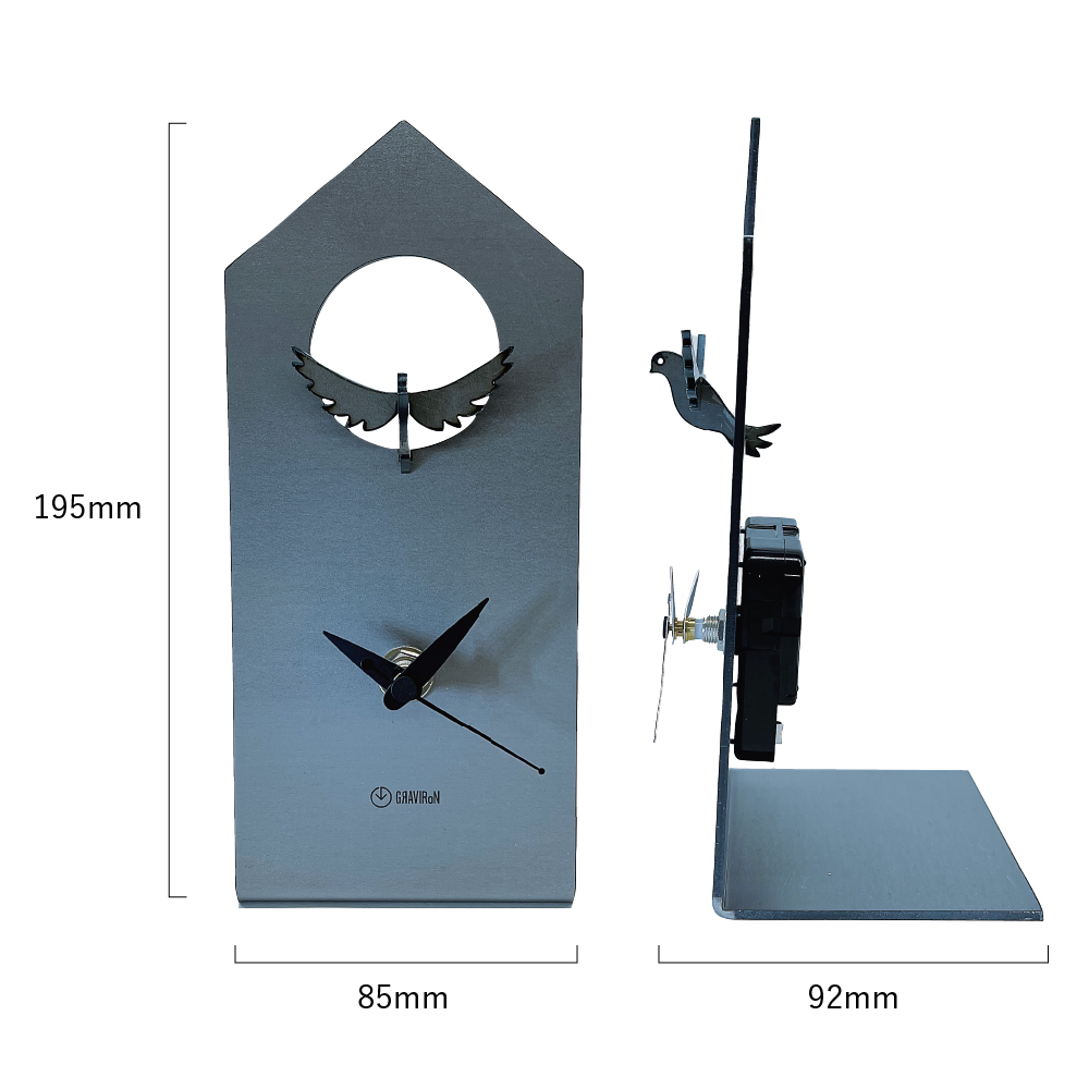 GRAVIRoN Bird Clock ハト 酸洗鉄（置き時計）195×85×92mm 390g 時計