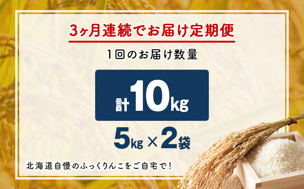 令和７年産！【3ヵ月定期便】北海道 木古内町 ふっくりんこ 10kg 家計応援米　北海道米　お米・ふっくりんこ・米・3ヶ月・3回