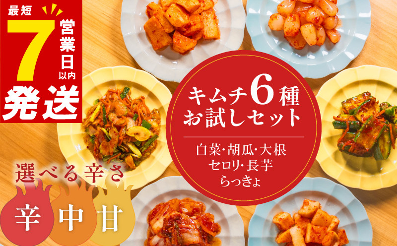 
            選べる辛さ キムチ 6種 詰め合わせ 甘口 中辛 辛口 食べ比べ 小分け 白菜 長芋 胡瓜 大根 セロリ らっきょ アソート バラエティーセット ごはんのお供 ピリ辛 お米 ごはん ビール 酒 おつまみ 漬物 北海道 昆布 国産 りんご 桃 果物 魚 海鮮 野菜 BBQ 焼肉 惣菜 キムチ鍋 キムチチャーハン お試し 大阪府 松原市
          