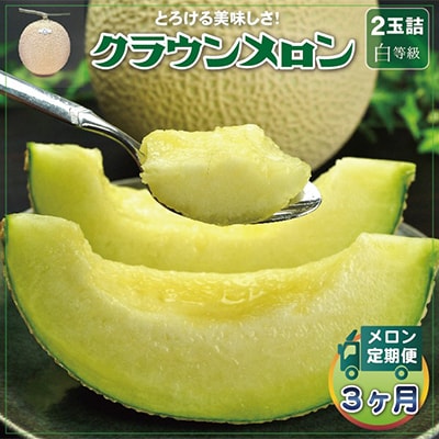 【毎月定期便】クラウンメロン 白等級 2玉 静岡県産 高級 マスクメロン 【1年中お届け】 全3回【配送不可地域：離島・北海道・沖縄県】