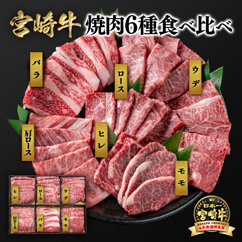 【ふるさと納税】「宮崎牛」6種盛り焼肉（合計600g）食べ比べ「数量限定」3D冷凍 ふるさと納税 宮崎牛 焼肉 宮崎県 西都市 化粧箱 牛 肉 牛肉 国産 黒毛和牛 数量限定 ミヤチク＜2.2-17＞