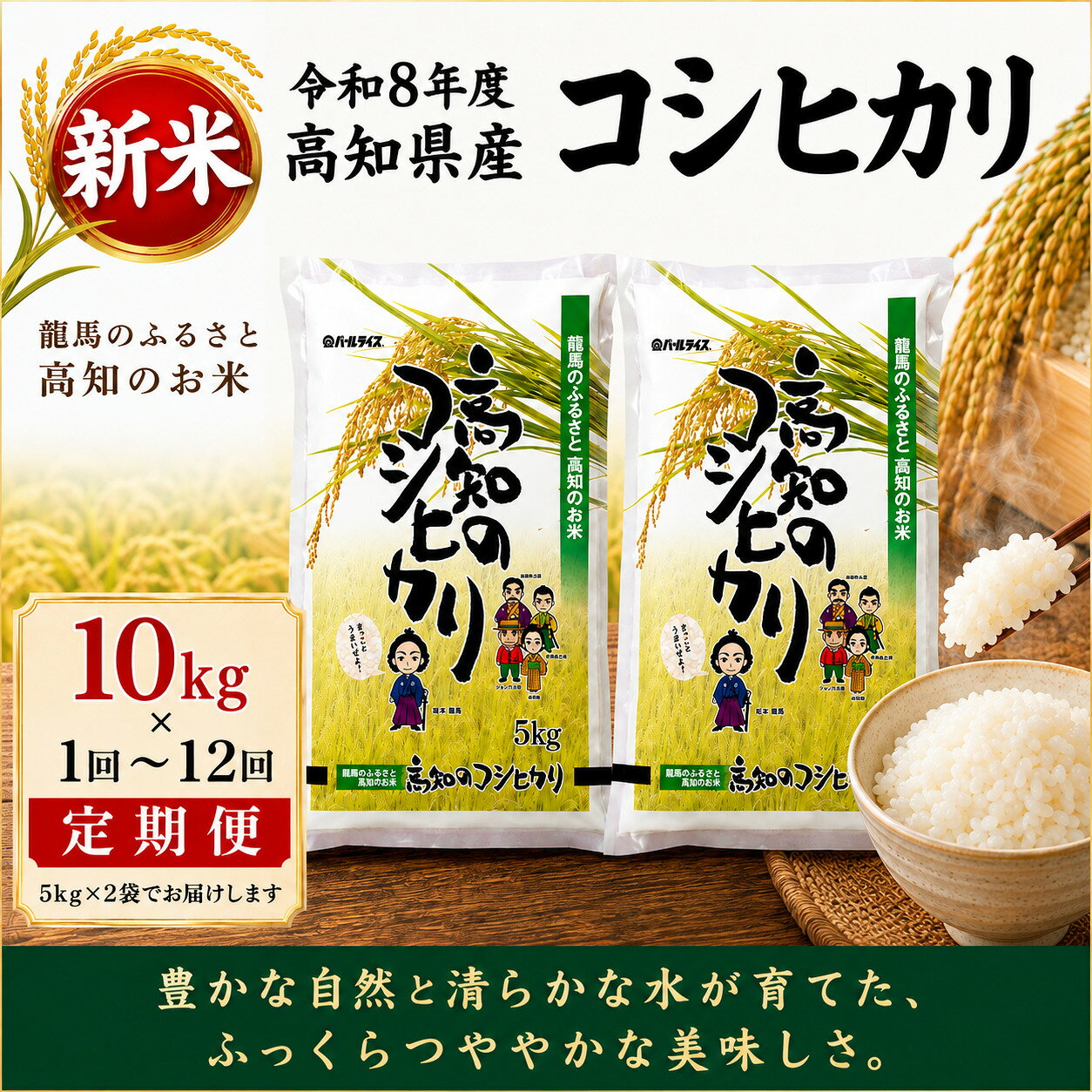 【ふるさと納税】新米 令和8年産 高知県産 コシヒカリ 10kg 定期便 3回 6回 12回 米 お米 こしひかり 白米 精米 単一原料米 国産米 産地直送 高知県 室戸市