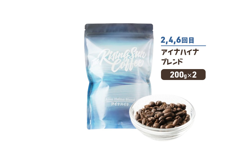 豆ワイプアウトブレンド 200g×2 or アイナハイナブレンド 200g×2交互　定期便各3回　合計6回 コーヒー 珈琲 オリジナル 飲み比べ SUNNY 坂口憲二 九十九里町 千葉県