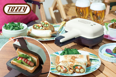 Toffy ハーフホットサンドメーカーK-HS3　カラー：アッシュホワイト【kt072-006-2】ﾎｯﾄｻﾝﾄﾞ 家電 ｸｯｷﾝｸﾞ ﾗﾝﾁ ｶﾌｪ 朝食 ｷｯﾁﾝ ｺﾝﾊﾟｸﾄ ｻｲｽﾞ