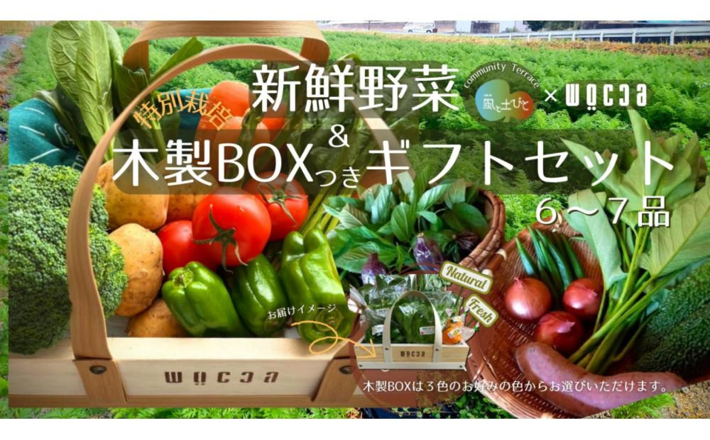 
【特別栽培・農家直送】旬のお野菜 詰め合わせギフトセット 6～7品 ウッドBOX付き
