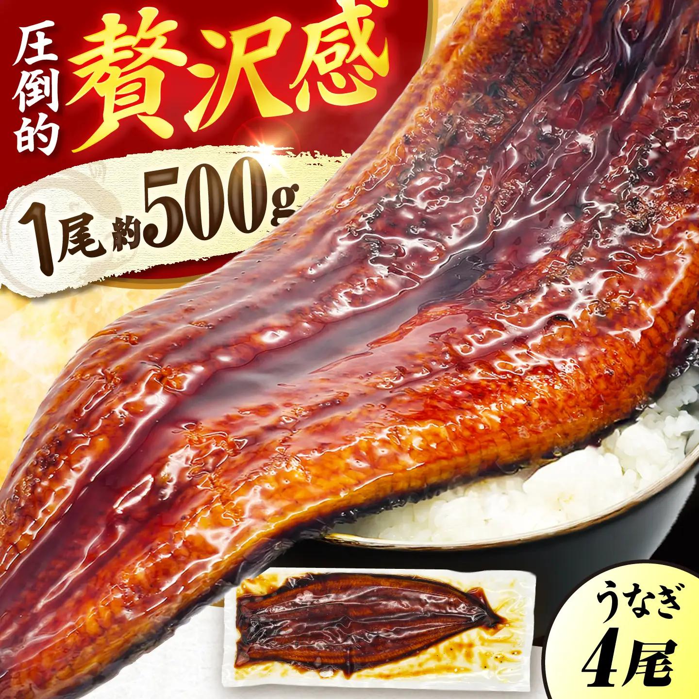【1尾約500g】超特大うなぎ蒲焼×4尾　広川町 / 株式会社イールファクトリー[AFBS034]
