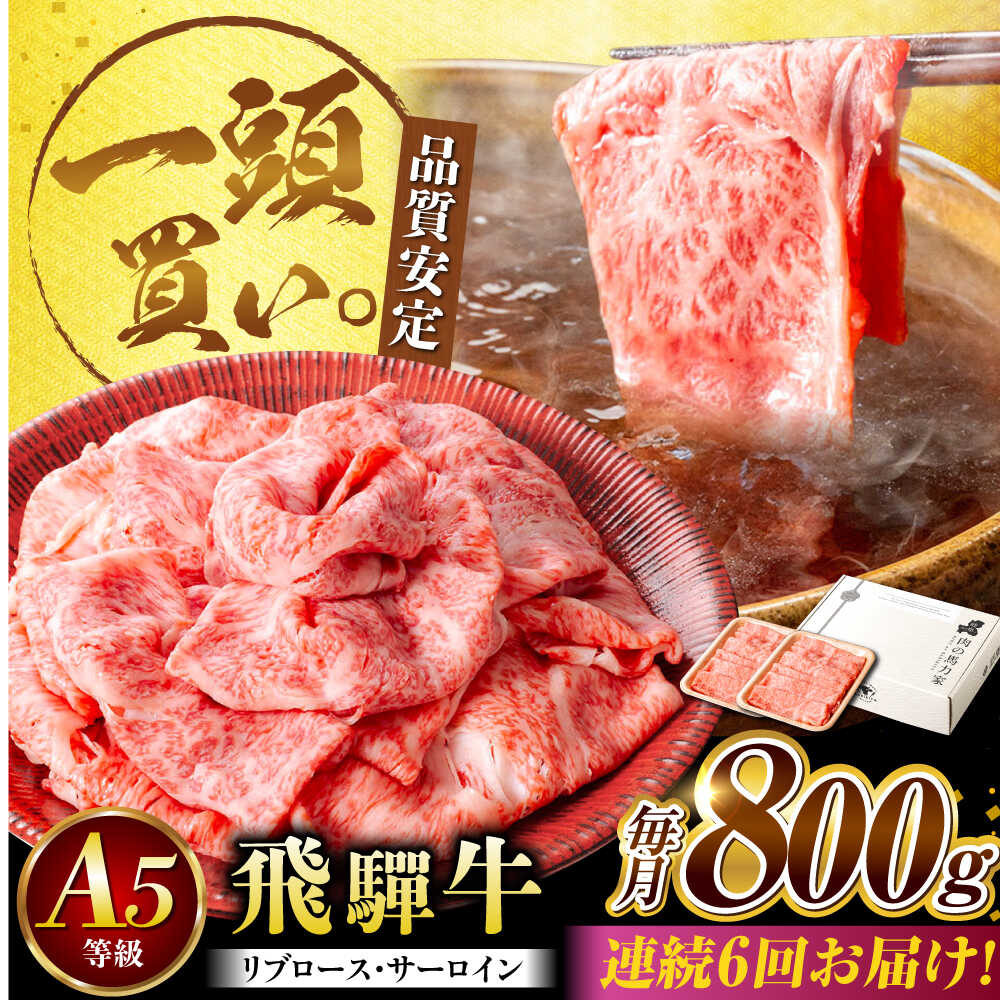 【ふるさと納税】【6回定期便】飛騨牛サーロイン・リブロース 800g(400g×2パック) すき焼きしゃぶしゃぶ用肉 / すき焼き しゃぶしゃぶ 牛肉 / 御嵩町 / 馬力家[AVBO025]