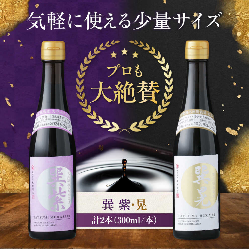 【ふるさと納税】醤油 天然丸大豆醤油巽セット（紫 晃）300ml×各1 計2本 だし醤油 万能調味料 本醸造 天然醸造 丸大豆 大豆 和食 煮物 うどん 調味料 醤油 しょうゆ セット 食べ比べ 国産 料理 つけ醤油 かけ醤油 おすすめ 人気 愛媛県大洲市/株式会社梶田商店[AGBB041]